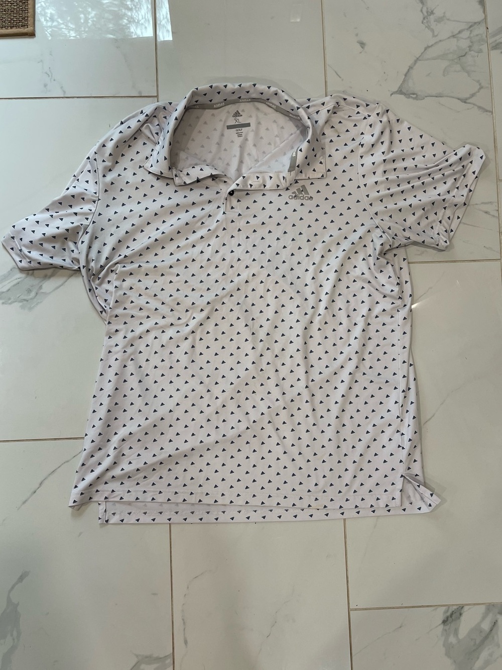 adidas Men’s White Polo with Navy Triangle Print